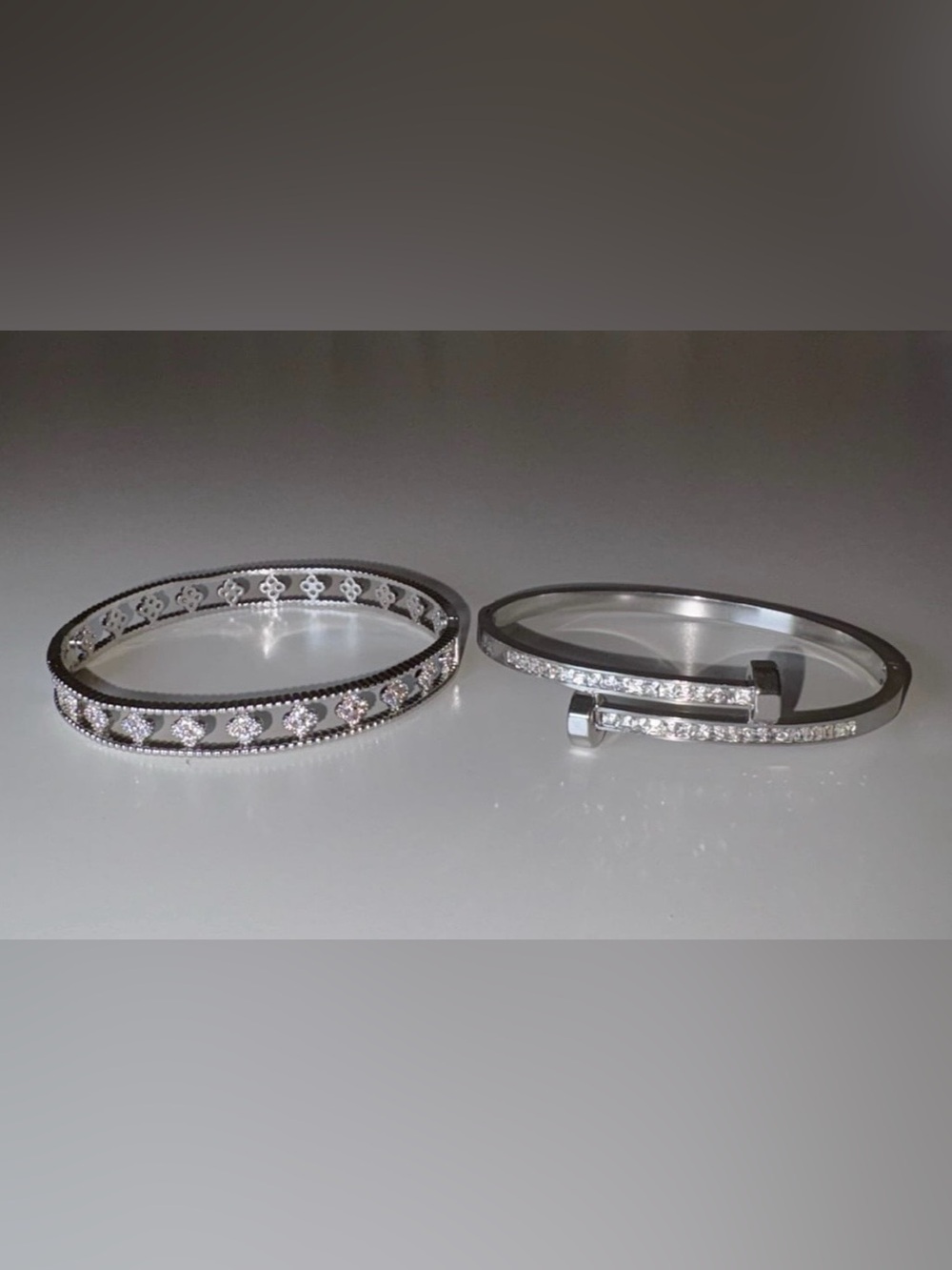 Stainless steel clear crystal bangle bracelets set of 2